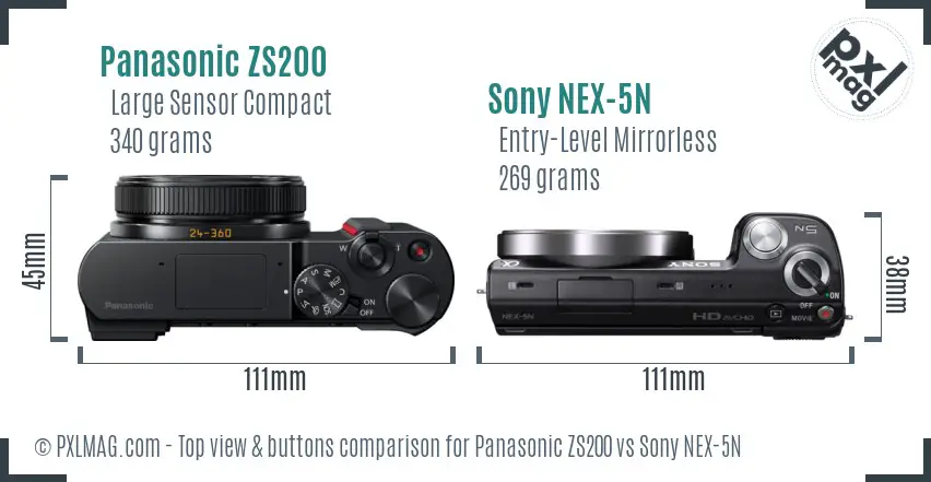 Panasonic ZS200 vs Sony NEX-5N top view buttons comparison