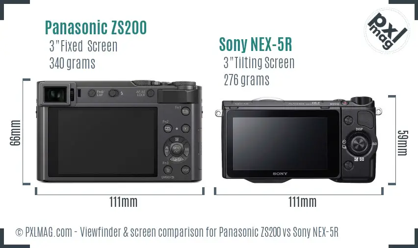 Panasonic ZS200 vs Sony NEX-5R Screen and Viewfinder comparison