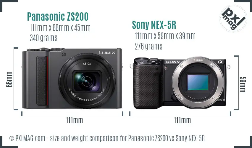 Panasonic ZS200 vs Sony NEX-5R size comparison