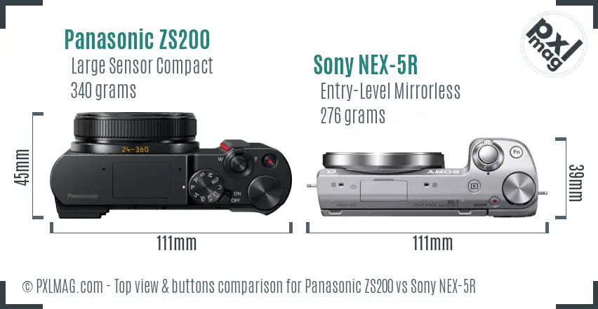 Panasonic ZS200 vs Sony NEX-5R top view buttons comparison