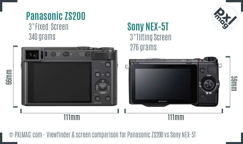 Panasonic ZS200 vs Sony NEX-5T Screen and Viewfinder comparison