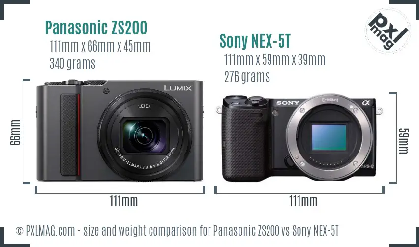 Panasonic ZS200 vs Sony NEX-5T size comparison