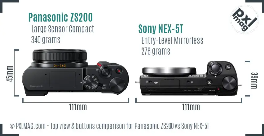 Panasonic ZS200 vs Sony NEX-5T top view buttons comparison