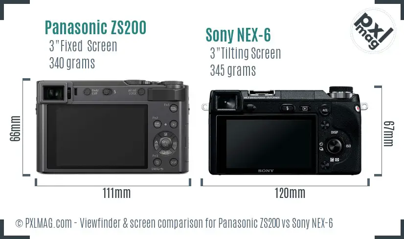 Panasonic ZS200 vs Sony NEX-6 Screen and Viewfinder comparison