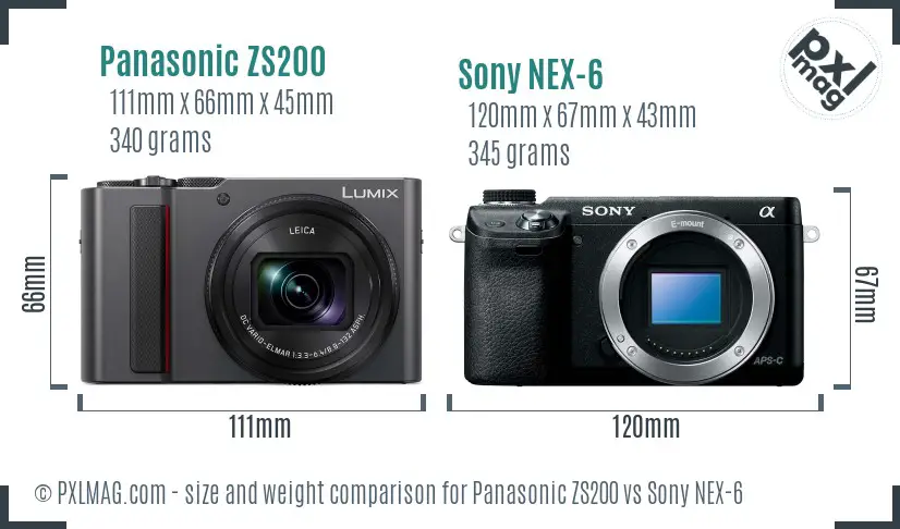 Panasonic ZS200 vs Sony NEX-6 size comparison