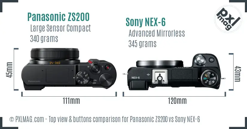 Panasonic ZS200 vs Sony NEX-6 top view buttons comparison