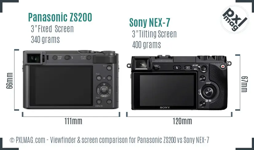 Panasonic ZS200 vs Sony NEX-7 Screen and Viewfinder comparison