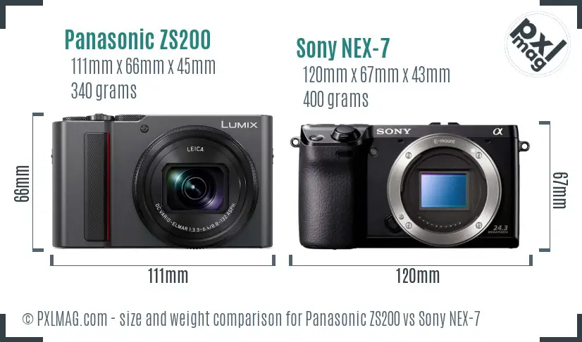 Panasonic ZS200 vs Sony NEX-7 size comparison