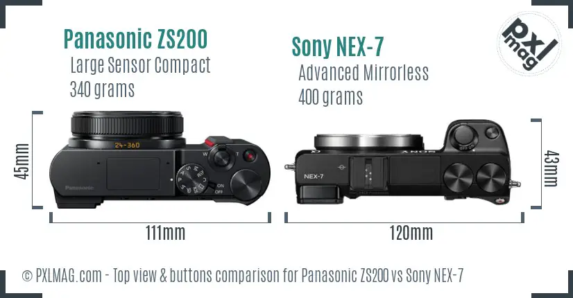 Panasonic ZS200 vs Sony NEX-7 top view buttons comparison