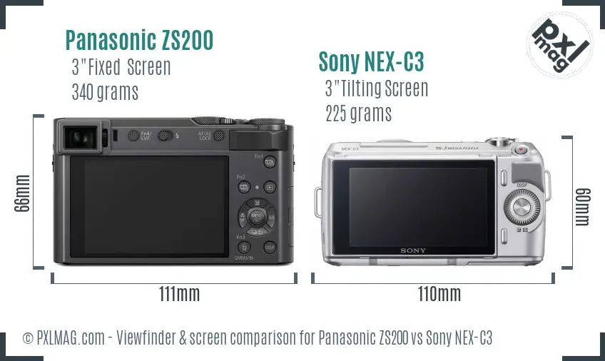 Panasonic ZS200 vs Sony NEX-C3 Screen and Viewfinder comparison