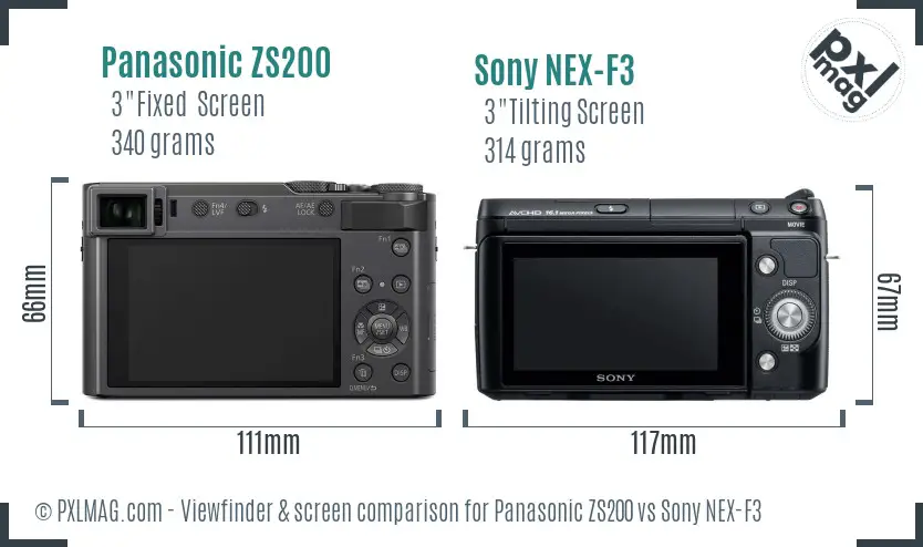 Panasonic ZS200 vs Sony NEX-F3 Screen and Viewfinder comparison