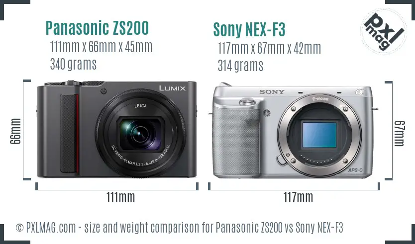 Panasonic ZS200 vs Sony NEX-F3 size comparison