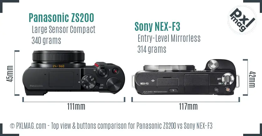 Panasonic ZS200 vs Sony NEX-F3 top view buttons comparison