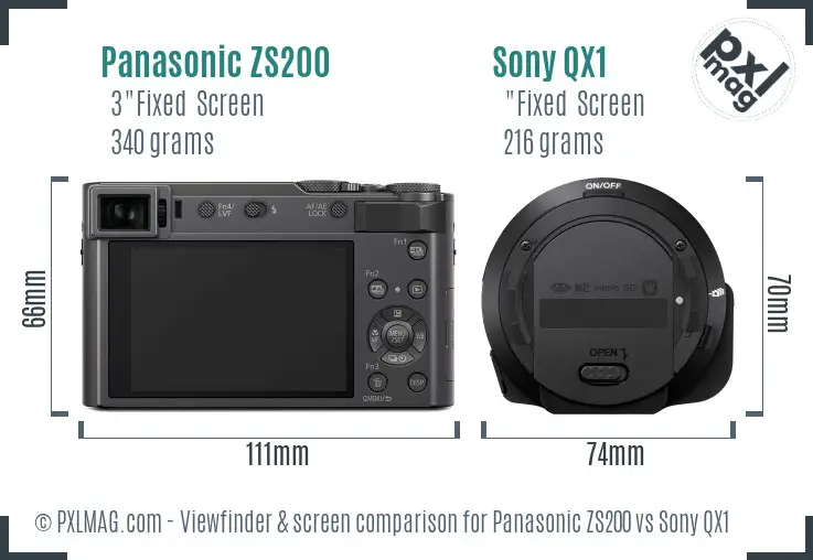 Panasonic ZS200 vs Sony QX1 Screen and Viewfinder comparison