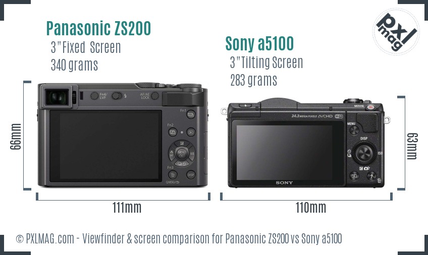 Panasonic ZS200 vs Sony a5100 Screen and Viewfinder comparison