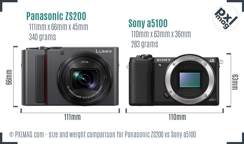 Panasonic ZS200 vs Sony a5100 size comparison Panasonic ZS200 vs Sony a5100 size comparison