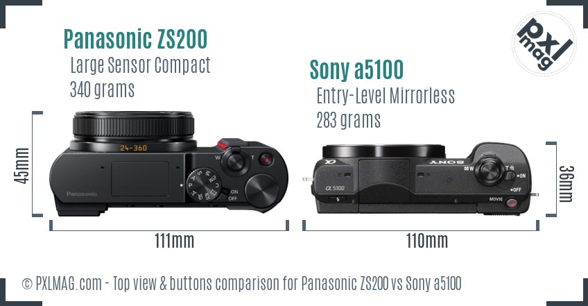 Panasonic ZS200 vs Sony a5100 top view buttons comparison