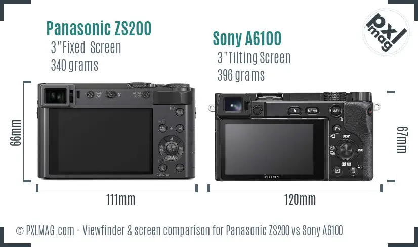 Panasonic ZS200 vs Sony A6100 Screen and Viewfinder comparison