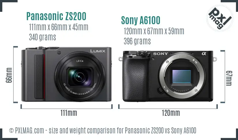 Panasonic ZS200 vs Sony A6100 size comparison