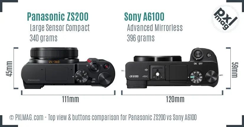 Panasonic ZS200 vs Sony A6100 top view buttons comparison