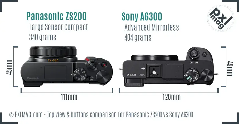 Panasonic ZS200 vs Sony A6300 top view buttons comparison