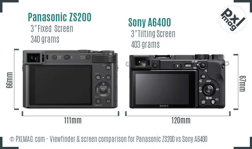 Panasonic ZS200 vs Sony A6400 Screen and Viewfinder comparison