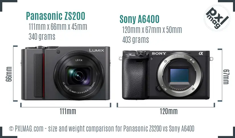 Panasonic ZS200 vs Sony A6400 size comparison