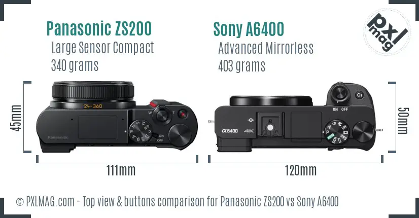 Panasonic ZS200 vs Sony A6400 top view buttons comparison