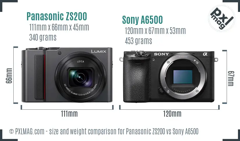Panasonic ZS200 vs Sony A6500 size comparison