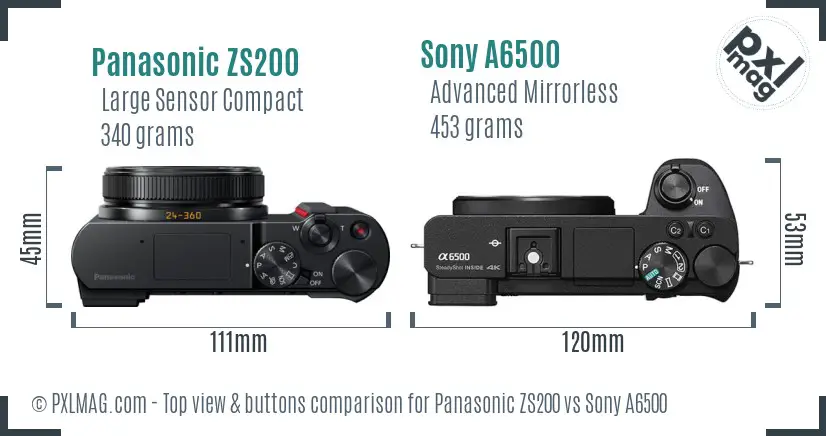 Panasonic ZS200 vs Sony A6500 top view buttons comparison