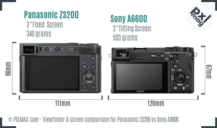 Panasonic ZS200 vs Sony A6600 Screen and Viewfinder comparison