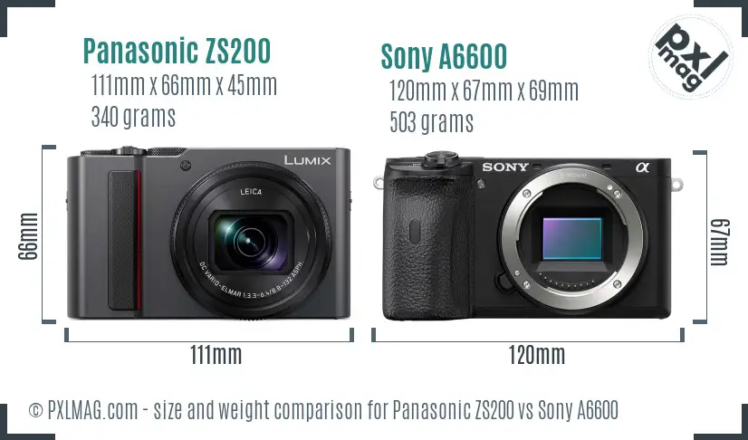 Panasonic ZS200 vs Sony A6600 size comparison