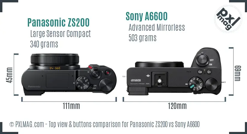 Panasonic ZS200 vs Sony A6600 top view buttons comparison