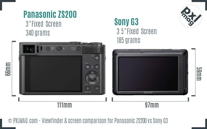 Panasonic ZS200 vs Sony G3 Screen and Viewfinder comparison