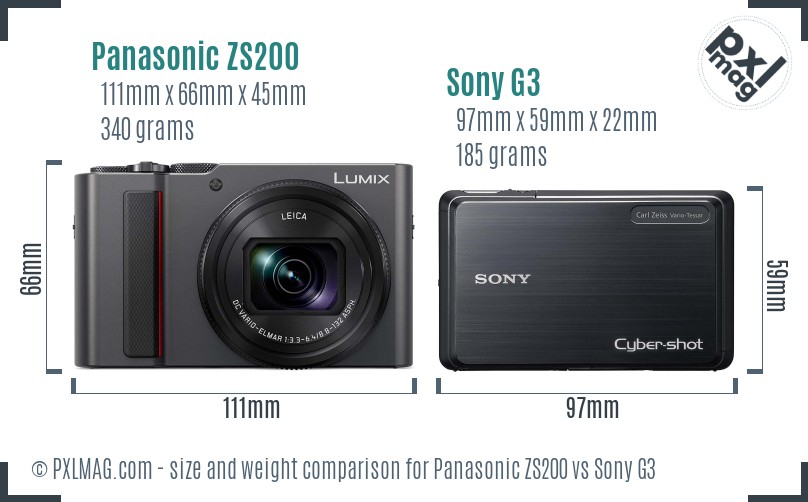 Panasonic ZS200 vs Sony G3 size comparison