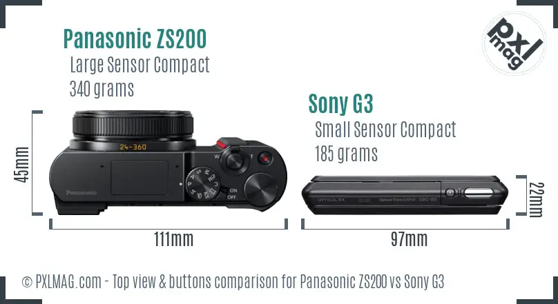 Panasonic ZS200 vs Sony G3 top view buttons comparison