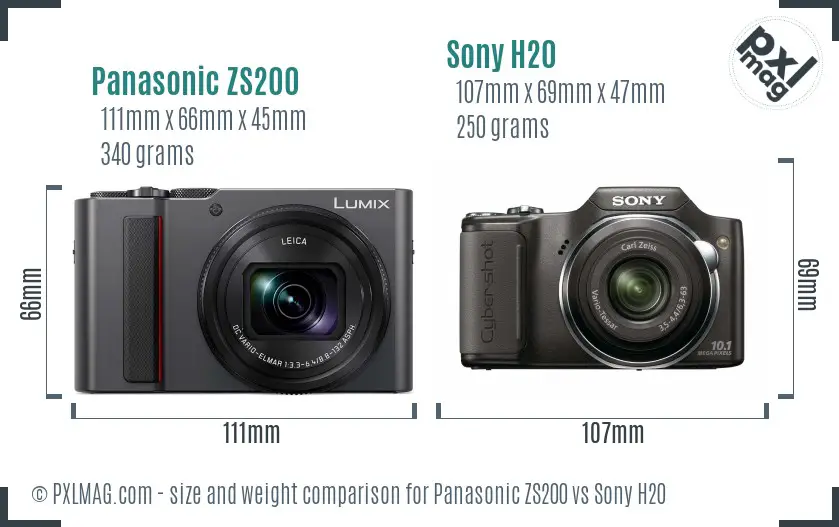 Panasonic ZS200 vs Sony H20 size comparison