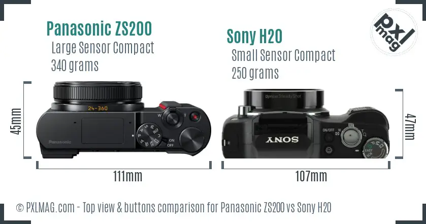 Panasonic ZS200 vs Sony H20 top view buttons comparison