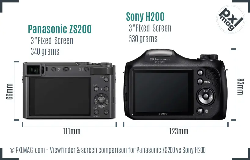 Panasonic ZS200 vs Sony H200 Screen and Viewfinder comparison