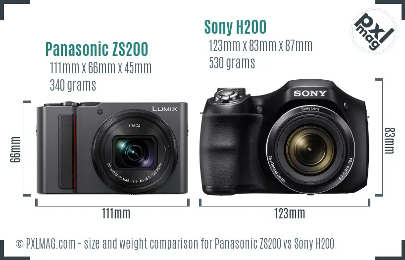Panasonic ZS200 vs Sony H200 size comparison