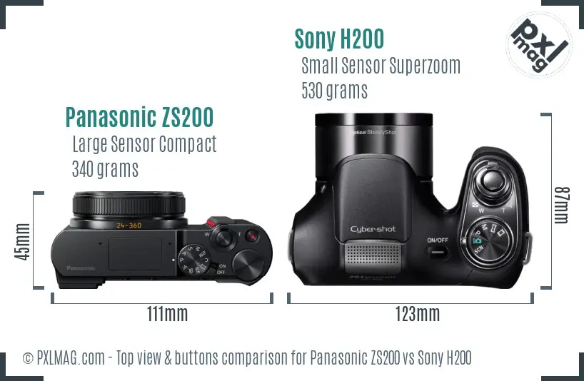 Panasonic ZS200 vs Sony H200 top view buttons comparison