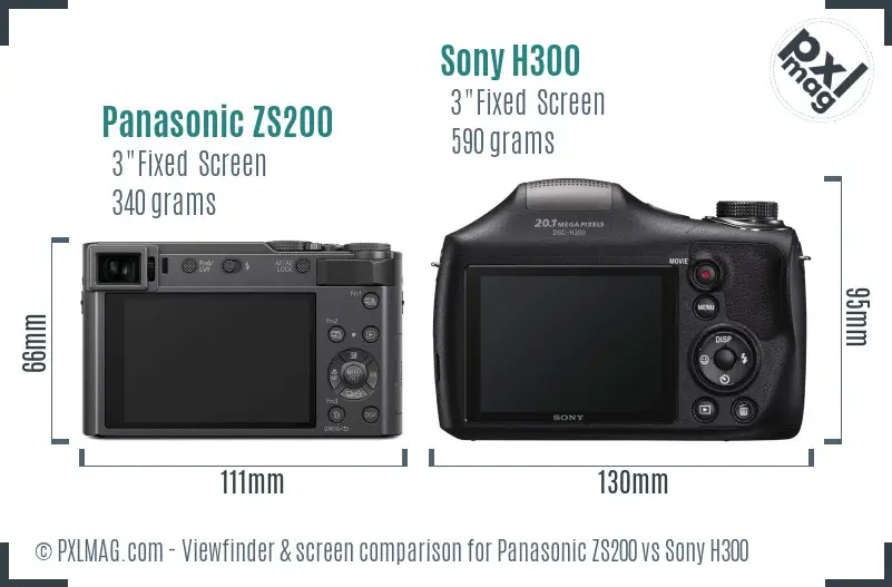 Panasonic ZS200 vs Sony H300 Screen and Viewfinder comparison