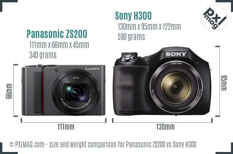 Panasonic ZS200 vs Sony H300 size comparison