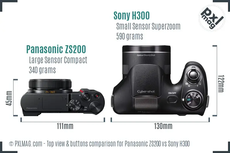 Panasonic ZS200 vs Sony H300 top view buttons comparison