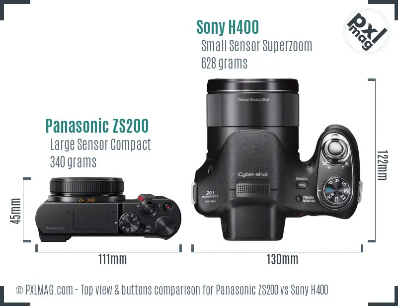 Panasonic ZS200 vs Sony H400 top view buttons comparison