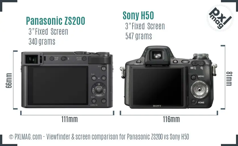 Panasonic ZS200 vs Sony H50 Screen and Viewfinder comparison