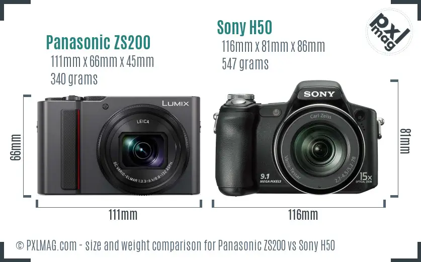 Panasonic ZS200 vs Sony H50 size comparison