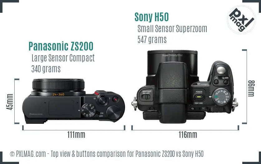 Panasonic ZS200 vs Sony H50 top view buttons comparison