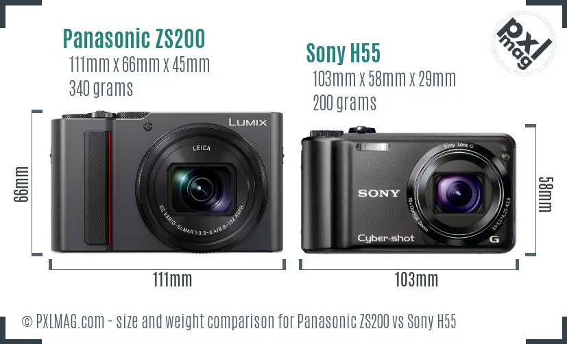 Panasonic ZS200 vs Sony H55 size comparison