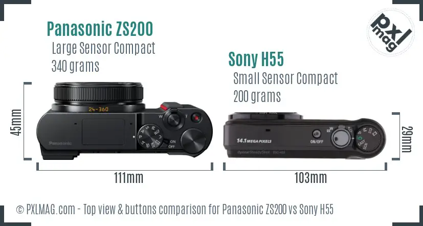 Panasonic ZS200 vs Sony H55 top view buttons comparison